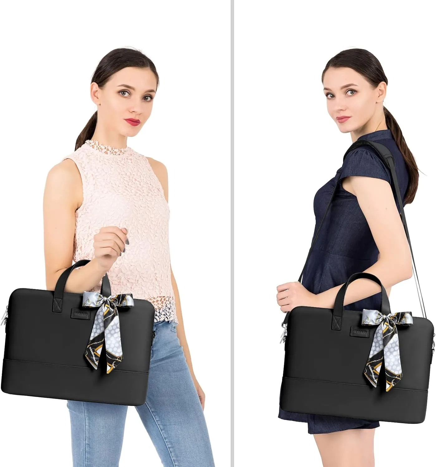 MOSISO Laptop Bag for Women, 13.3 inch Computer Bag Compatible with MacBook, HP, Dell, Lenovo, Asus, Razer Notebook, Laptop Shoulder Briefcase with Strap and Silk Scarf, Black