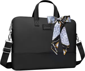 MOSISO Laptop Bag for Women, 13.3 inch Computer Bag Compatible with MacBook, HP, Dell, Lenovo, Asus, Razer Notebook, Laptop Shoulder Briefcase with Strap and Silk Scarf, Black
