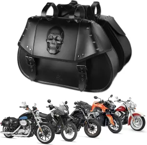 Motorcycle Saddlebags 34L Large Capacity PU Leather Side Saddle Bags Waterproof Universal for Harley Honda Yamaha Kawasaki (3D Skull,Black)