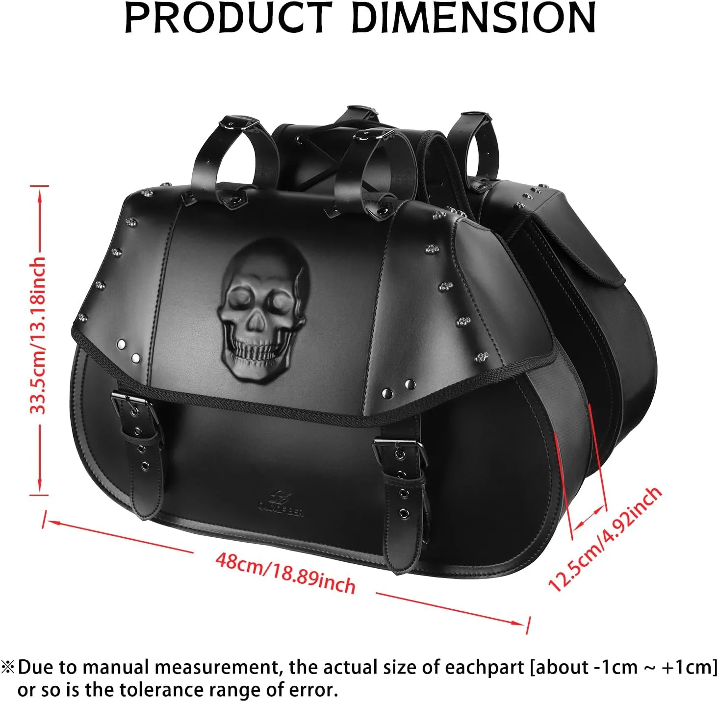 Motorcycle Saddlebags 34L Large Capacity PU Leather Side Saddle Bags Waterproof Universal for Harley Honda Yamaha Kawasaki (3D Skull,Black)