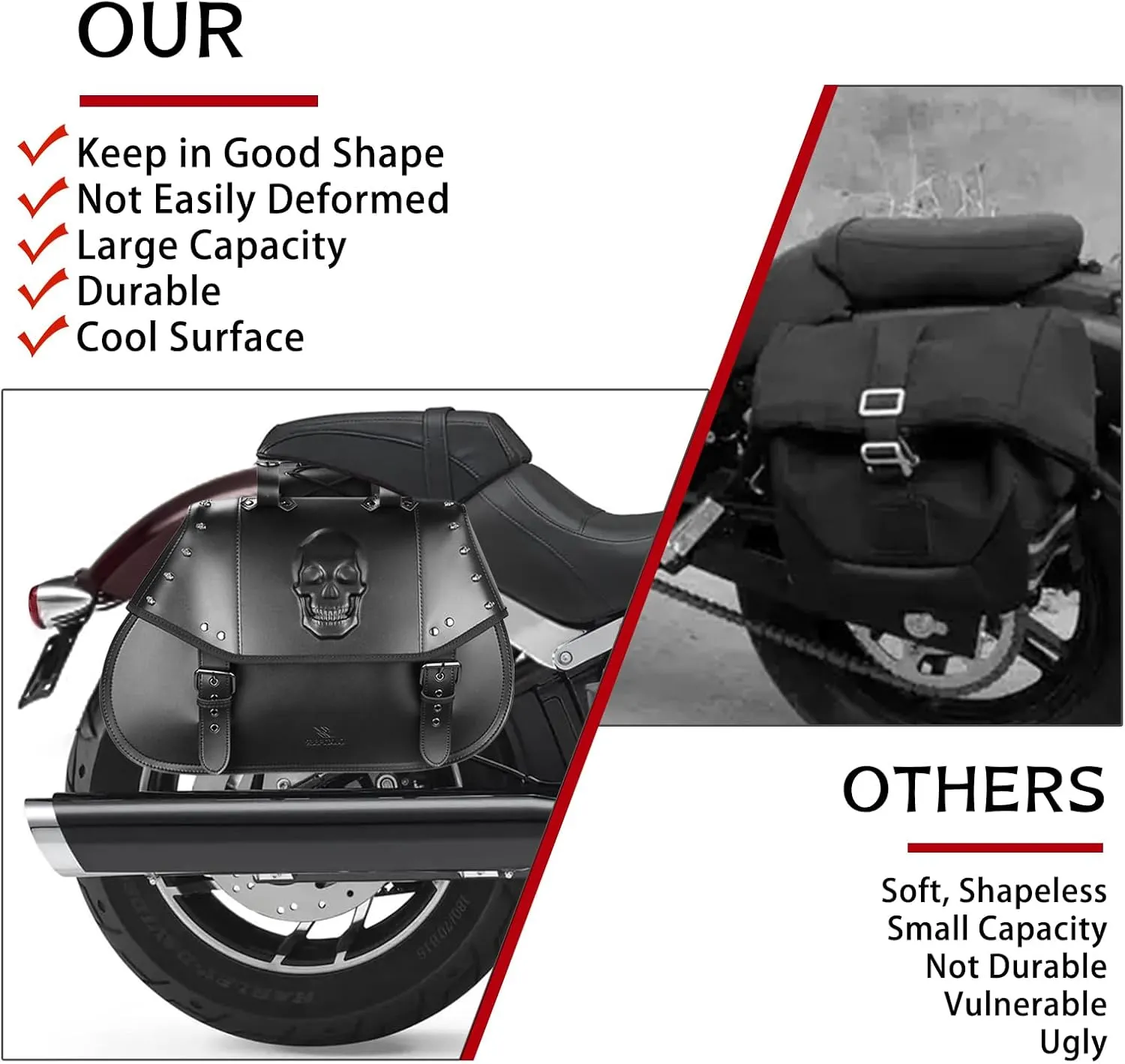 Motorcycle Saddlebags 34L Large Capacity PU Leather Side Saddle Bags Waterproof Universal for Harley Honda Yamaha Kawasaki (3D Skull,Black)