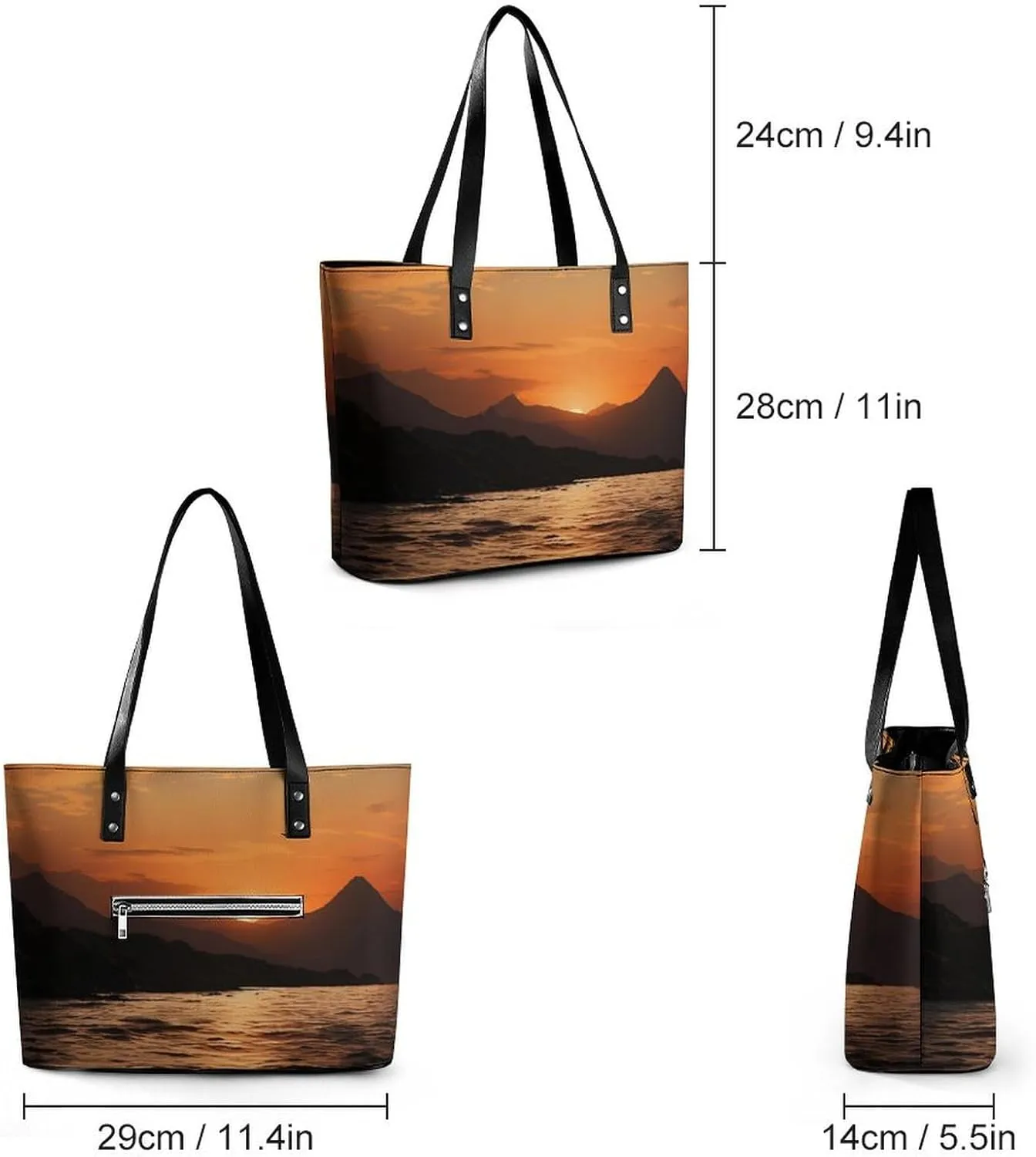 Mountain And Water At Sunset Bag Purse Handbag for Women Top Handle Satchel Shoulder with Zipper Tote Bags Large