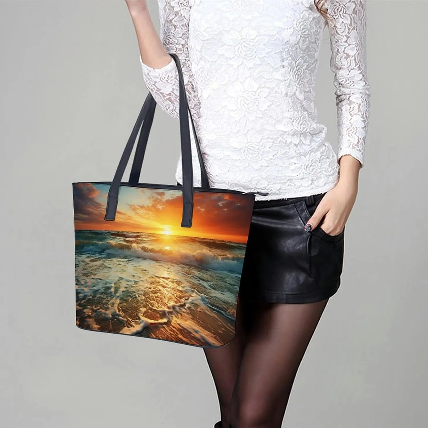 Mountain And Water At Sunset Bag Purse Handbag for Women Top Handle Satchel Shoulder with Zipper Tote Bags Large