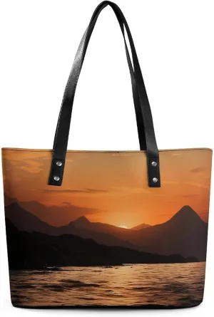 Mountain And Water At Sunset Bag Purse Handbag for Women Top Handle Satchel Shoulder with Zipper Tote Bags Large