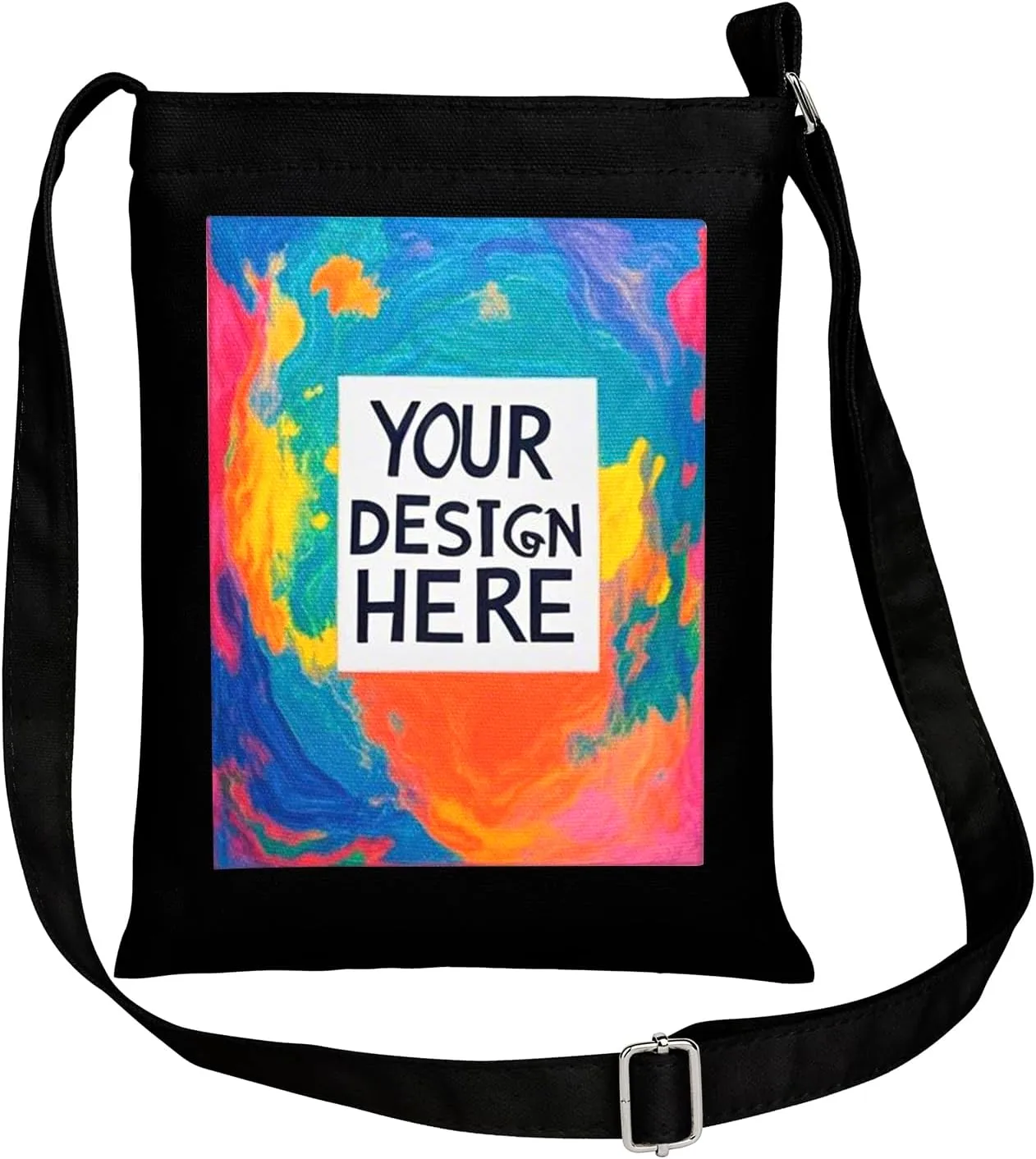 Muka Custom Small Crossbody Shoulder Bag with Logo, 7 x 9 Inch Canvas Zipper Handbags, Black Pet Photo Bag