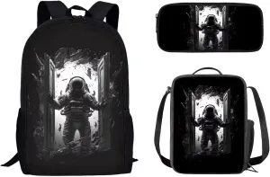 Mumeson Asronsut Pattern Backpacks Big Capacity Bookbag Schoolbags 3 Pieces Set Schoolbag with Portable Insulated Lunch Bag Mini Pencil Case,Lightweight Backpack Set