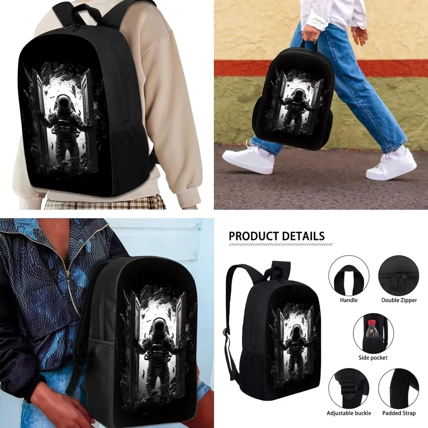 Mumeson Asronsut Pattern Backpacks Big Capacity Bookbag Schoolbags 3 Pieces Set Schoolbag with Portable Insulated Lunch Bag Mini Pencil Case,Lightweight Backpack Set