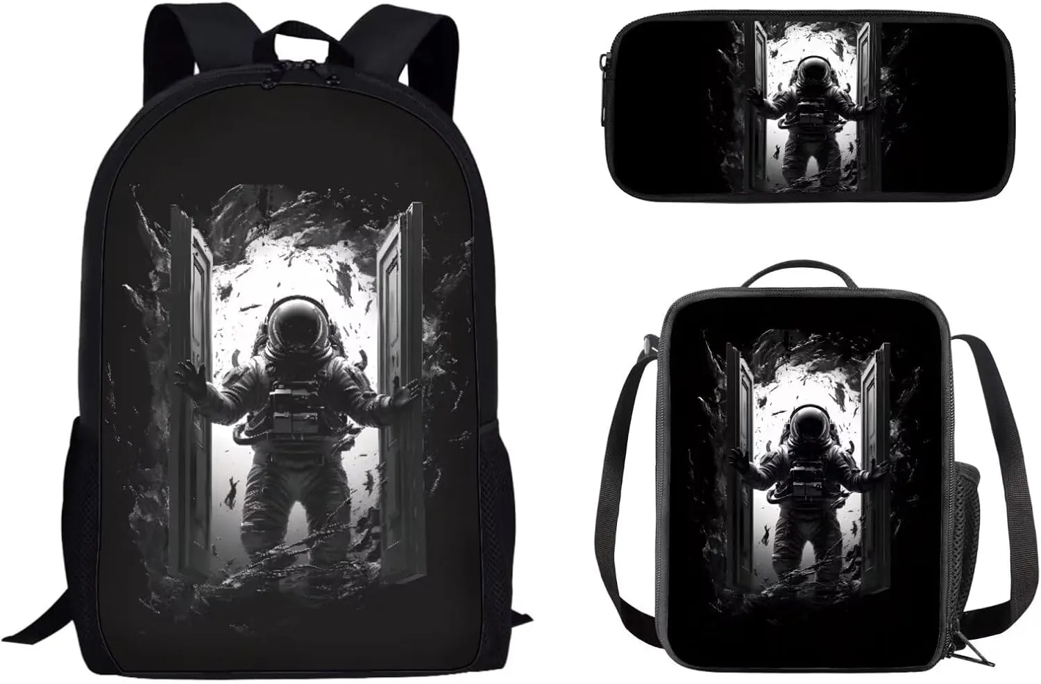 Mumeson Asronsut Pattern Backpacks Big Capacity Bookbag Schoolbags 3 Pieces Set Schoolbag with Portable Insulated Lunch Bag Mini Pencil Case,Lightweight Backpack Set