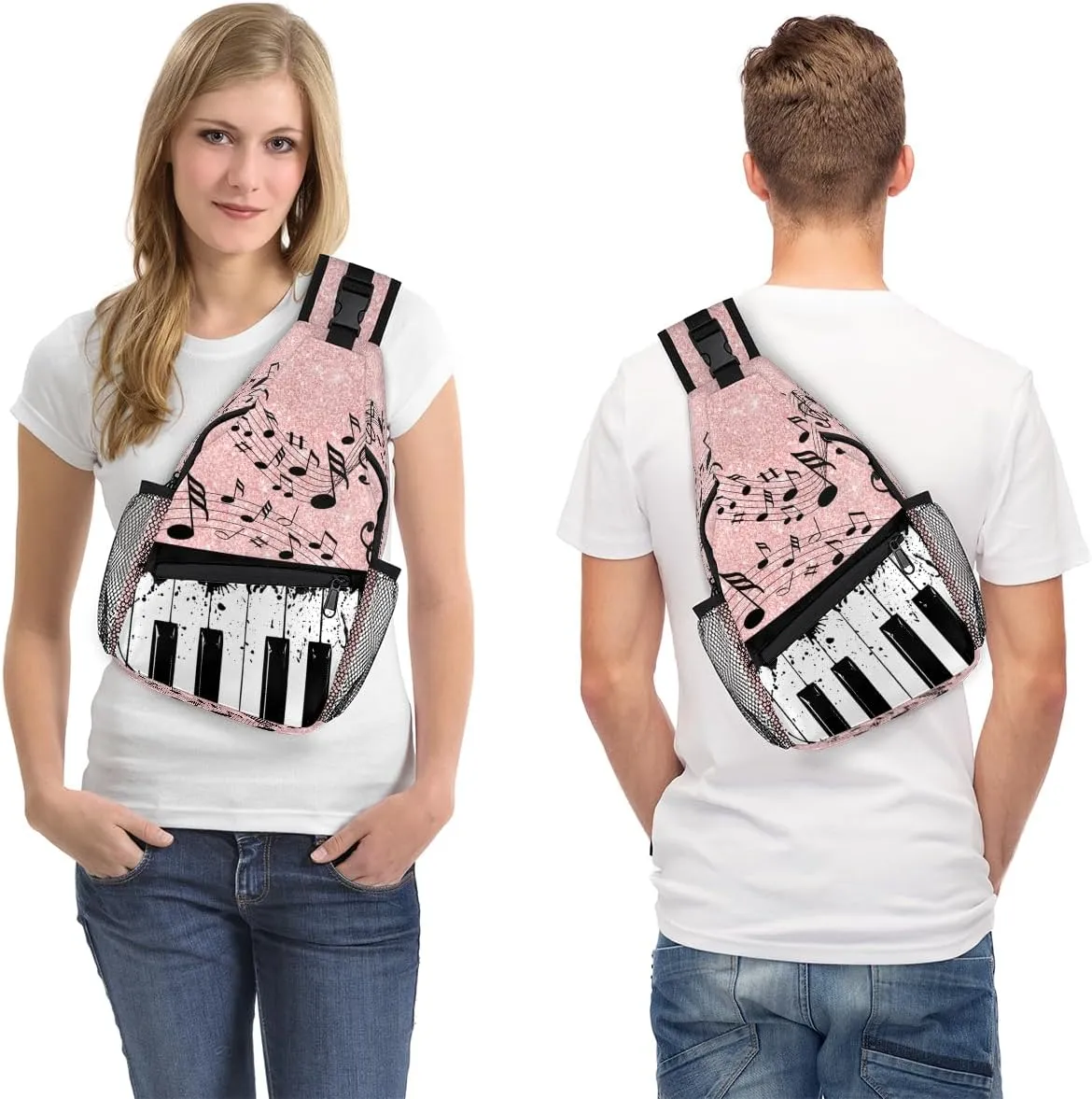 Music Note Crossbody Sling Backpack Sling Bag Chest Bag for Women Men Outdoor Shoulder Bag Travel Hiking Daypack