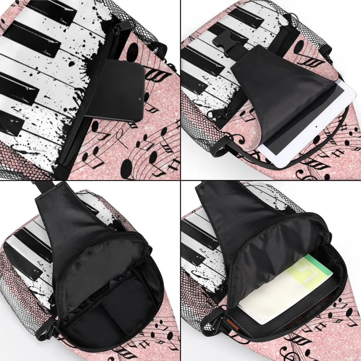 Music Note Crossbody Sling Backpack Sling Bag Chest Bag for Women Men Outdoor Shoulder Bag Travel Hiking Daypack