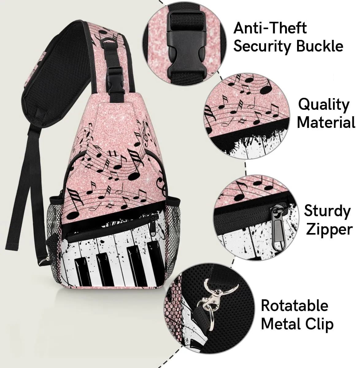 Music Note Crossbody Sling Backpack Sling Bag Chest Bag for Women Men Outdoor Shoulder Bag Travel Hiking Daypack
