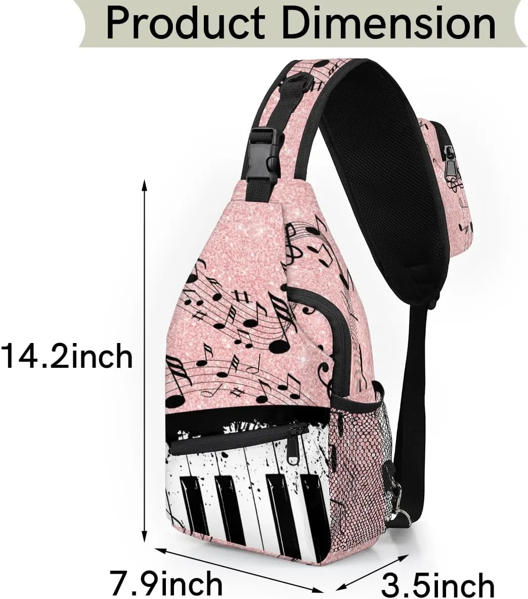 Music Note Crossbody Sling Backpack Sling Bag Chest Bag for Women Men Outdoor Shoulder Bag Travel Hiking Daypack