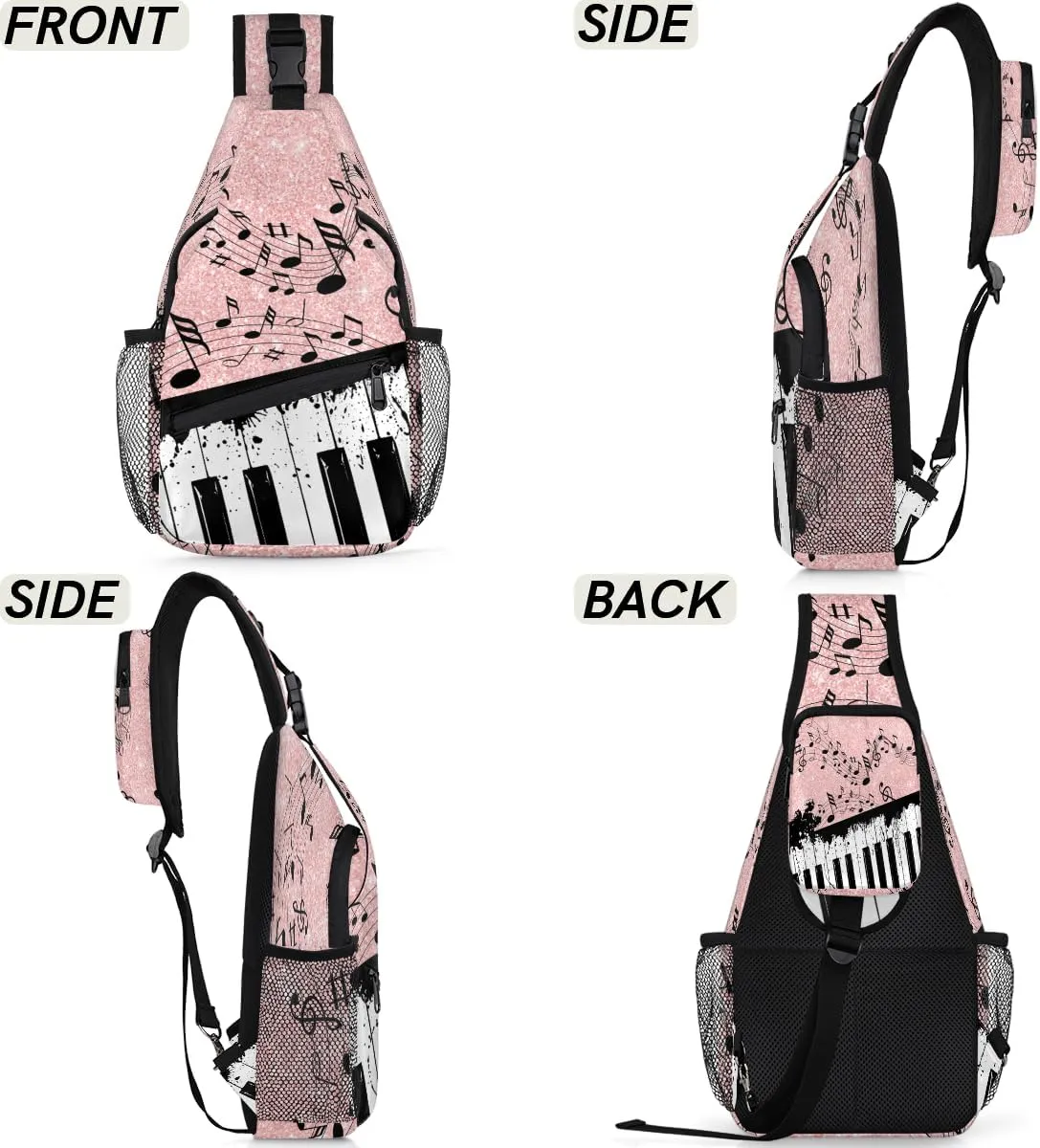 Music Note Crossbody Sling Backpack Sling Bag Chest Bag for Women Men Outdoor Shoulder Bag Travel Hiking Daypack