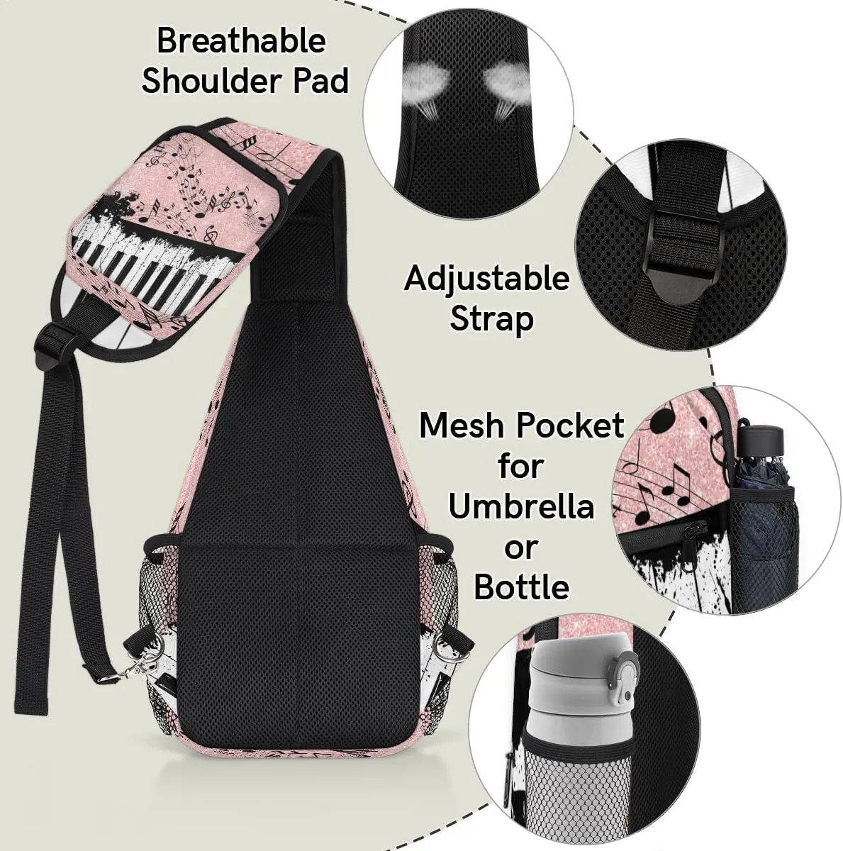 Music Note Crossbody Sling Backpack Sling Bag Chest Bag for Women Men Outdoor Shoulder Bag Travel Hiking Daypack