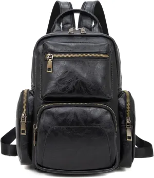myfriday Vintage Backpack Purse for Women Ladies Leather Sling Backpack Purse Designer Convertible Travel Backpack (Black)