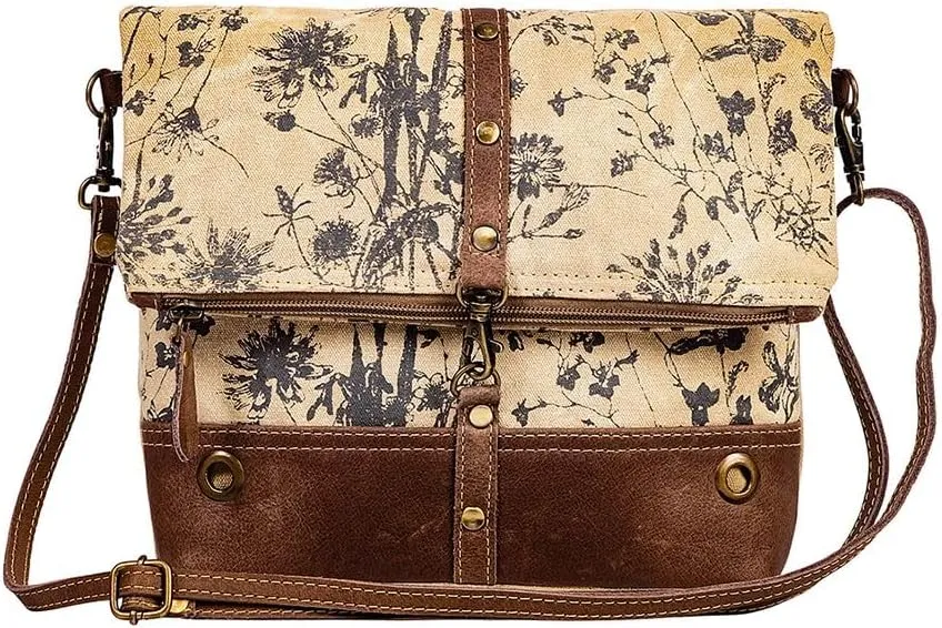 Myra Bag Crossbody Bag for Women - Western Upcycled Canvas & Leather Shoulder Handbag Brown