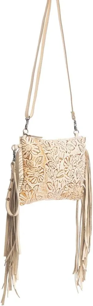 Myra Bag Shoulder Bag for Women - Western Upcycled Leather Handbag Ivory & Gold