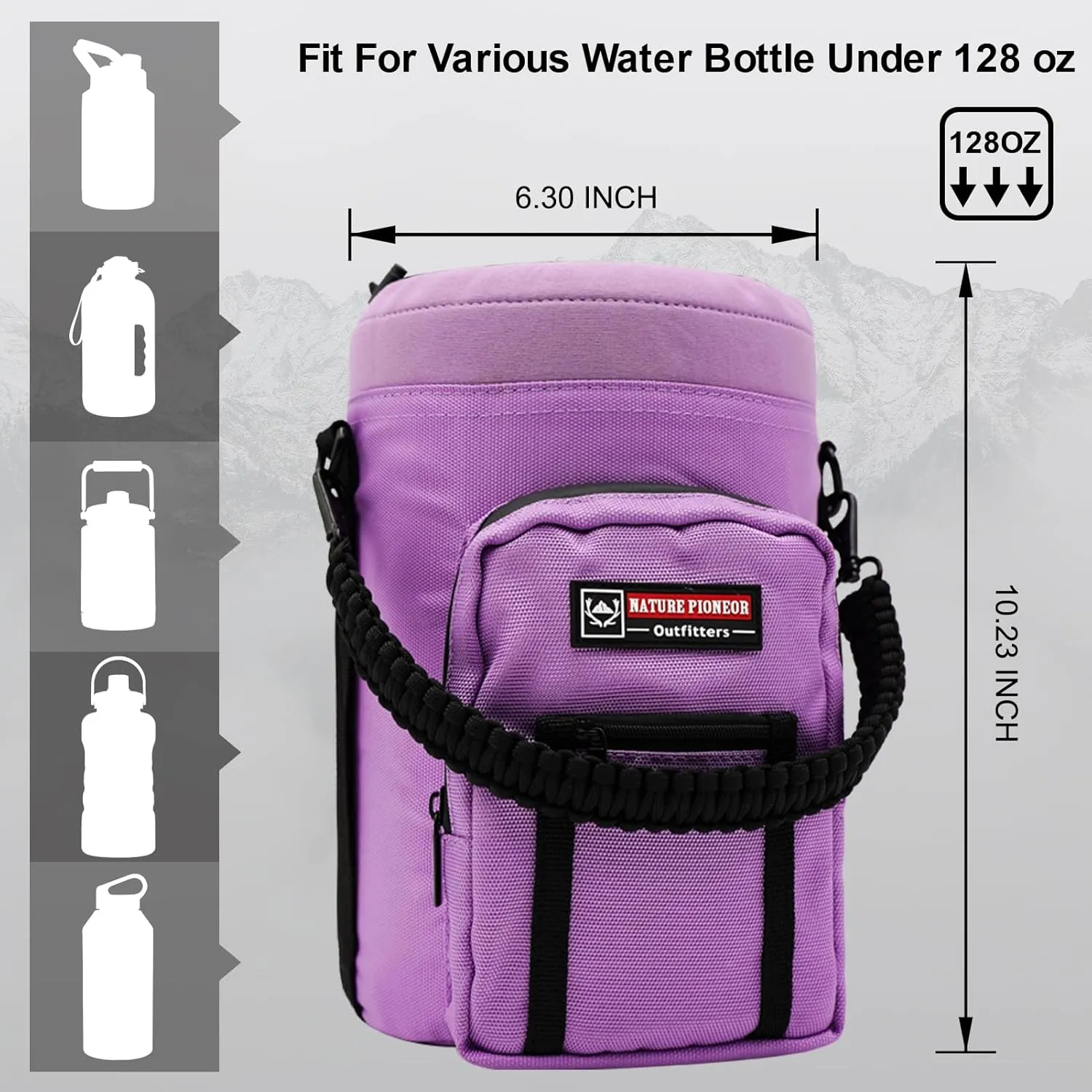 NATURE PIONEOR Insulated Water Bottle Holder with Shoulder Strap for Half/One Gallon 64oz/128OZ Sports Water Jugs Bottles, Carrier/Pouch Sleeve for Outdoor Camping, Hiking,Gym