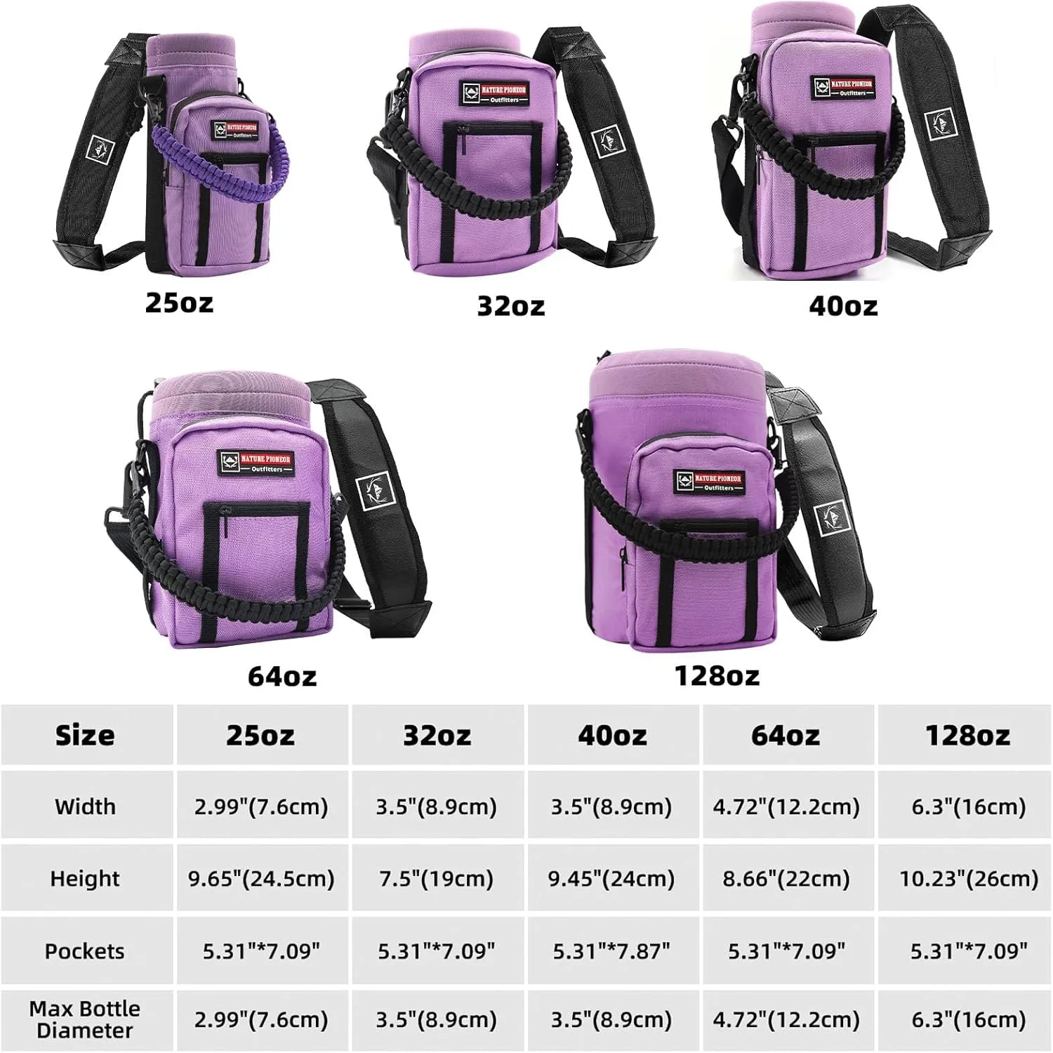 NATURE PIONEOR Insulated Water Bottle Holder with Shoulder Strap for Half/One Gallon 64oz/128OZ Sports Water Jugs Bottles, Carrier/Pouch Sleeve for Outdoor Camping, Hiking,Gym