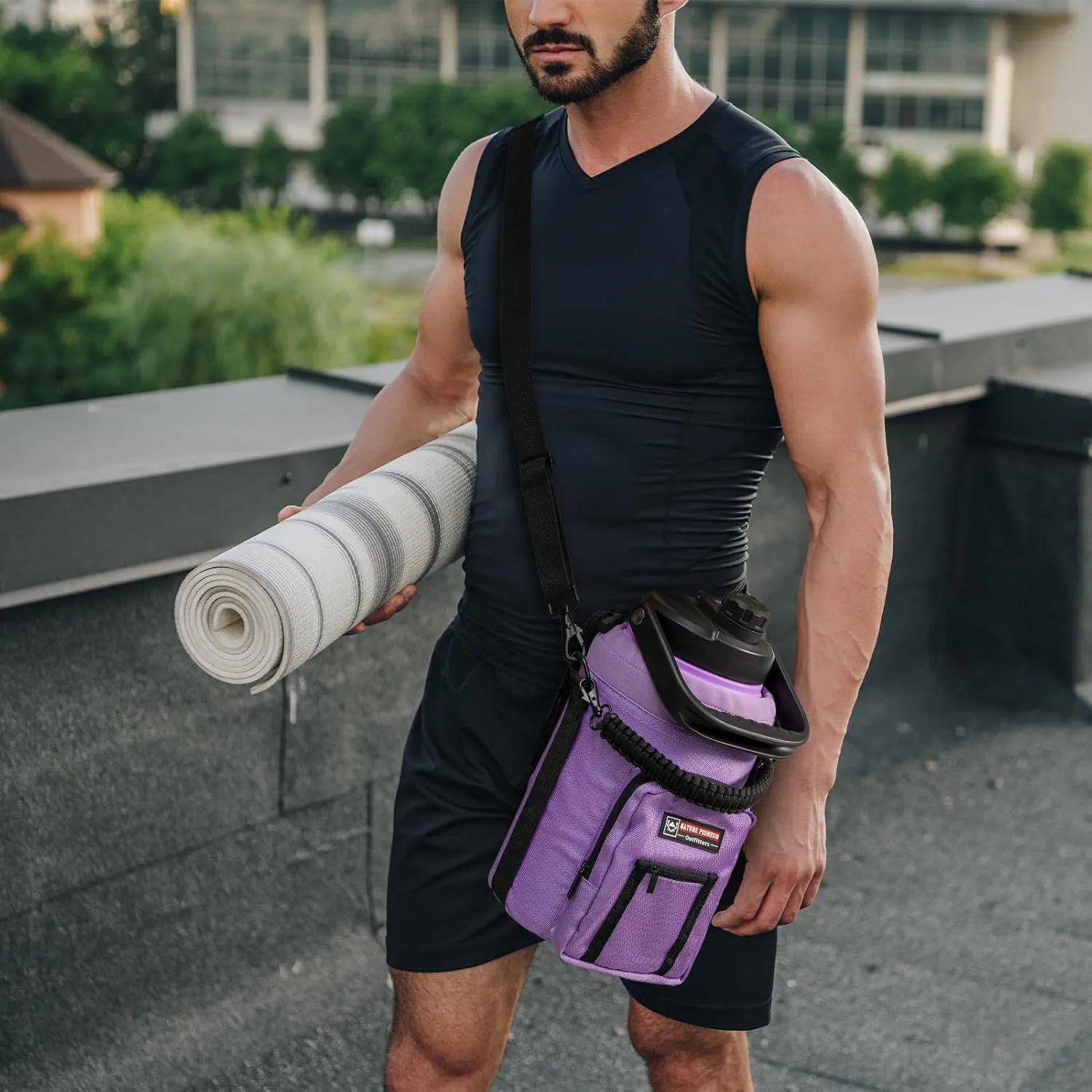 NATURE PIONEOR Insulated Water Bottle Holder with Shoulder Strap for Half/One Gallon 64oz/128OZ Sports Water Jugs Bottles, Carrier/Pouch Sleeve for Outdoor Camping, Hiking,Gym