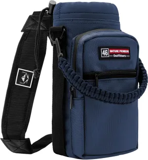 NATURE PIONEOR Water Bottle Carrier with Adjustable Strap - Insulated Sleeve Pouch Water Bottle Holder Bag with Paracord Handle & 2 Storage Pockets for 18/24/25/26/32/36/40/46oz, Hiking, Camping, Gym