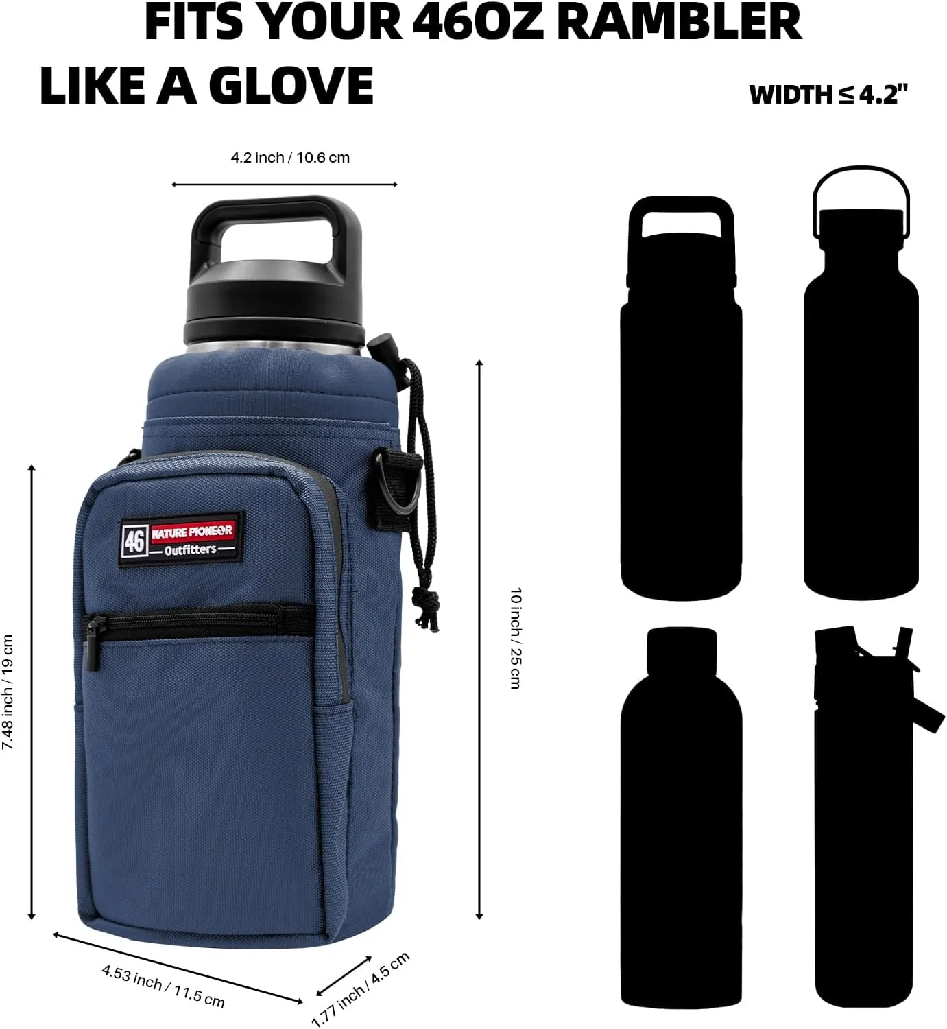 NATURE PIONEOR Water Bottle Carrier with Adjustable Strap - Insulated Sleeve Pouch Water Bottle Holder Bag with Paracord Handle & 2 Storage Pockets for 18/24/25/26/32/36/40/46oz, Hiking, Camping, Gym