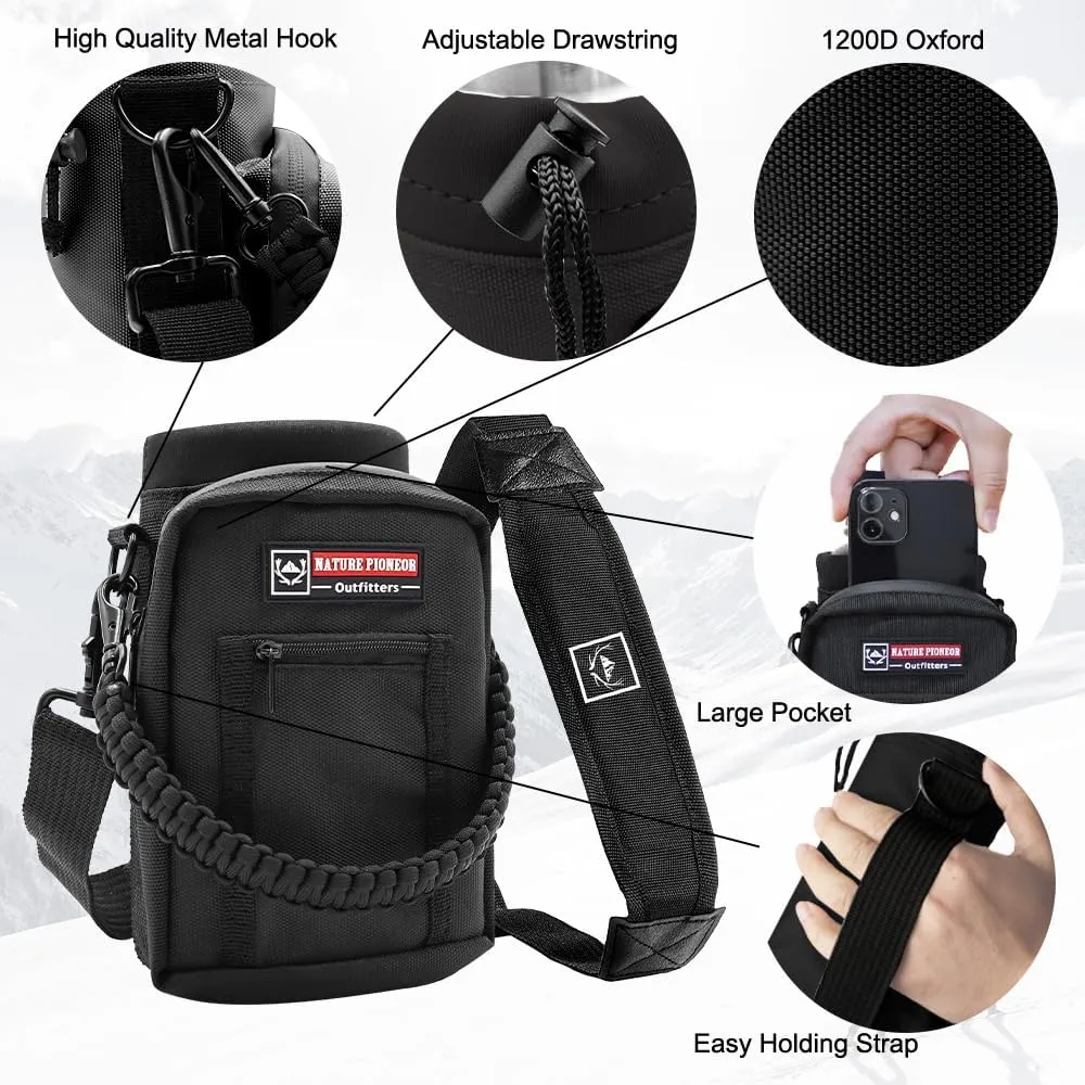 NATURE PIONEOR Water Bottle Holder with Strap 25 32 40 64 oz Insulated Water Bottle Carrier Sling Sleeve for Hiking,Outdoor Camping,Gym