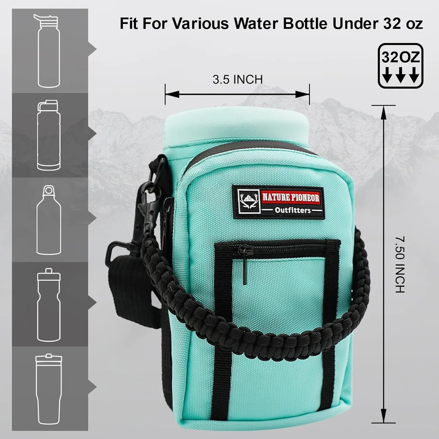NATURE PIONEOR Water Bottle Holder with Strap 25 32 40 64 oz Insulated Water Bottle Carrier Sling Sleeve for Hiking,Outdoor Camping,Gym