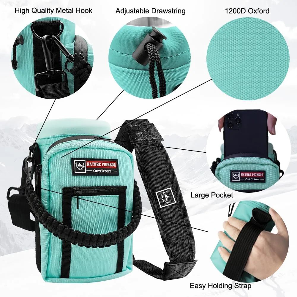 NATURE PIONEOR Water Bottle Holder with Strap 25 32 40 64 oz Insulated Water Bottle Carrier Sling Sleeve for Hiking,Outdoor Camping,Gym