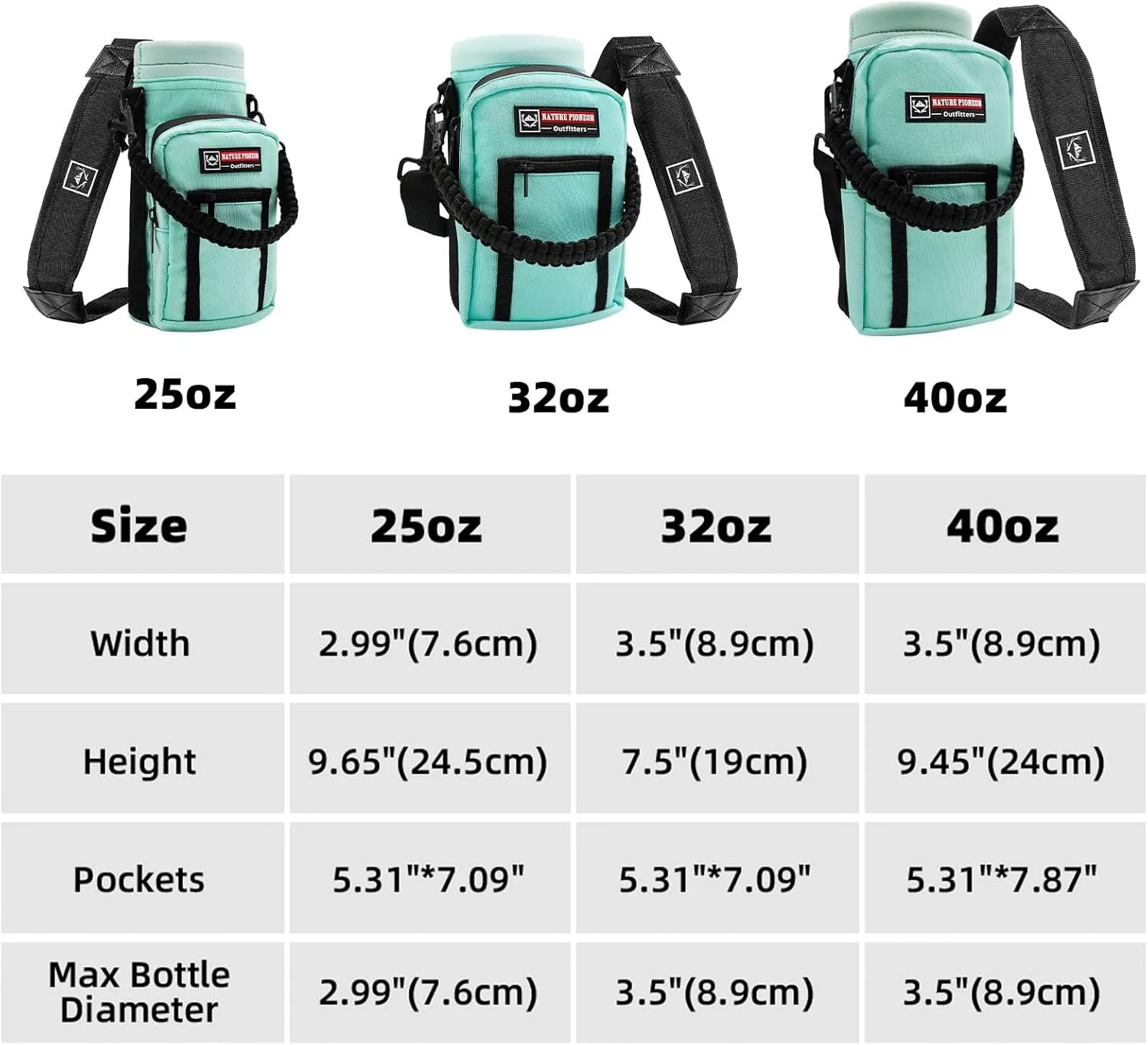 NATURE PIONEOR Water Bottle Holder with Strap 25 32 40 64 oz Insulated Water Bottle Carrier Sling Sleeve for Hiking,Outdoor Camping,Gym