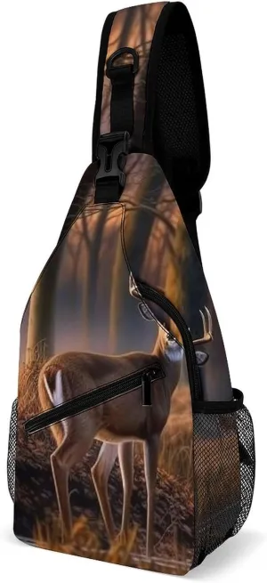 Nature Wild Animal Deers Crossbody Sling Bag for Women Men Sling Backpack Travel Chest Bag Pack Man Purse Shoulder Bags Daypack for Travel Hiking Cycling
