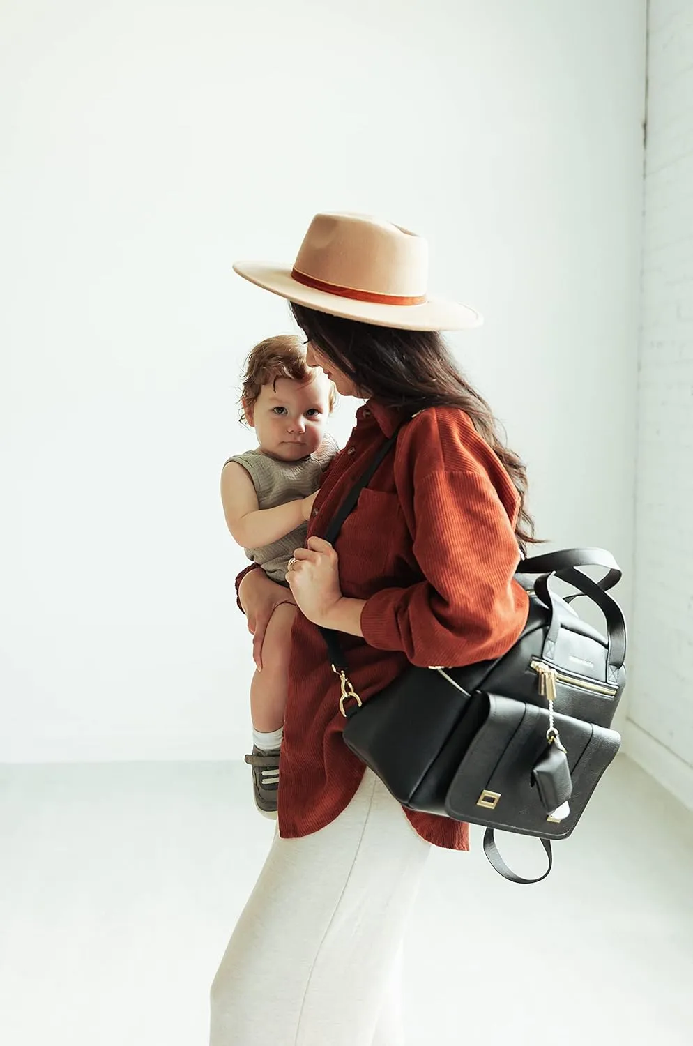 New and Upgraded Diaper Bag Backpack, Leather Baby Bag Tote Diaper Backpack with Changing Pad, Hand Sanitizer Holder Stroller Hooks, Lightweight Stylish Mommy Bag Daisy Collection