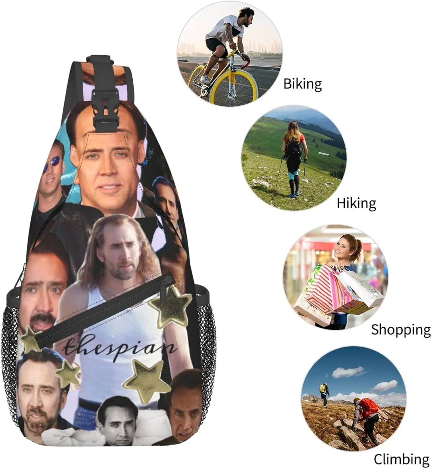 Nic-olas Cage Crossbody Bag Sling Shoulder Backpack, for Outdoor Travel,Sports,Camping,Hiking,Shoulder Bags