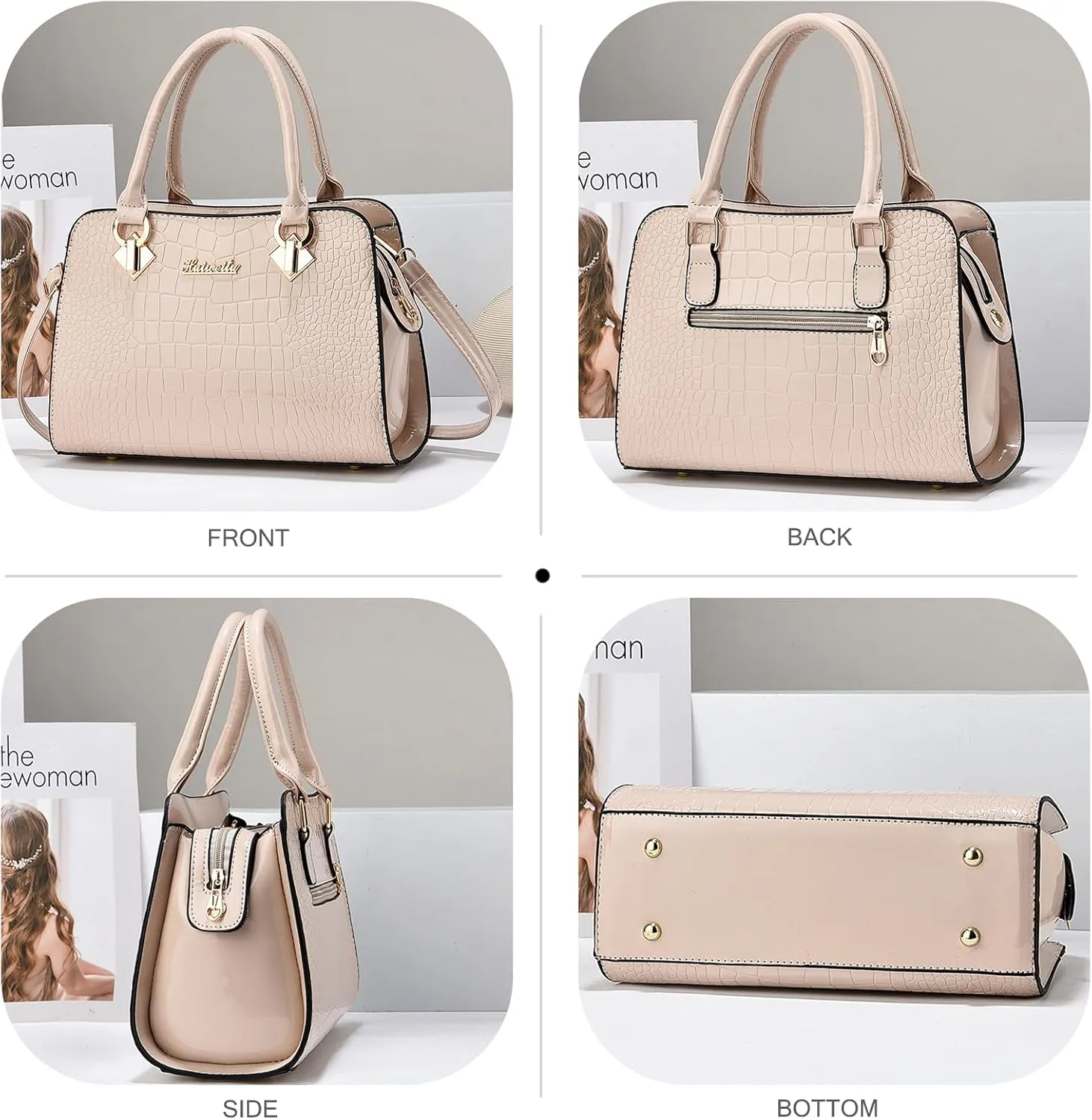 NICOLE & DORIS Ladies Medium Handbags Top Handle Bag Patent Leather Shoulder BagWaterproof Tote Bag