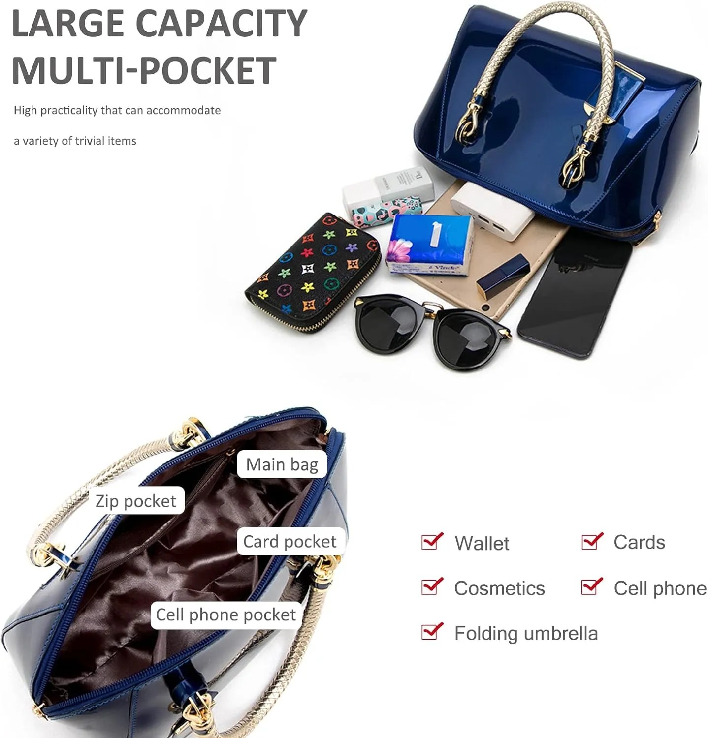 NICOLE & DORIS Women's Handbag Purses - Patent Leather Top-handle Bags & Elegant Clutches for Evening & Small Shoulder Bags