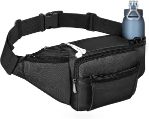 NOOLA Fanny Pack Waist Bag for Men Women, Lightweight Waist Pack with Water Bottle Holder, Adjustable Belt Bag with Multi-Pockets for Hiking, Dog Walking, Outdoor, Cycling, Running, Travel, Black