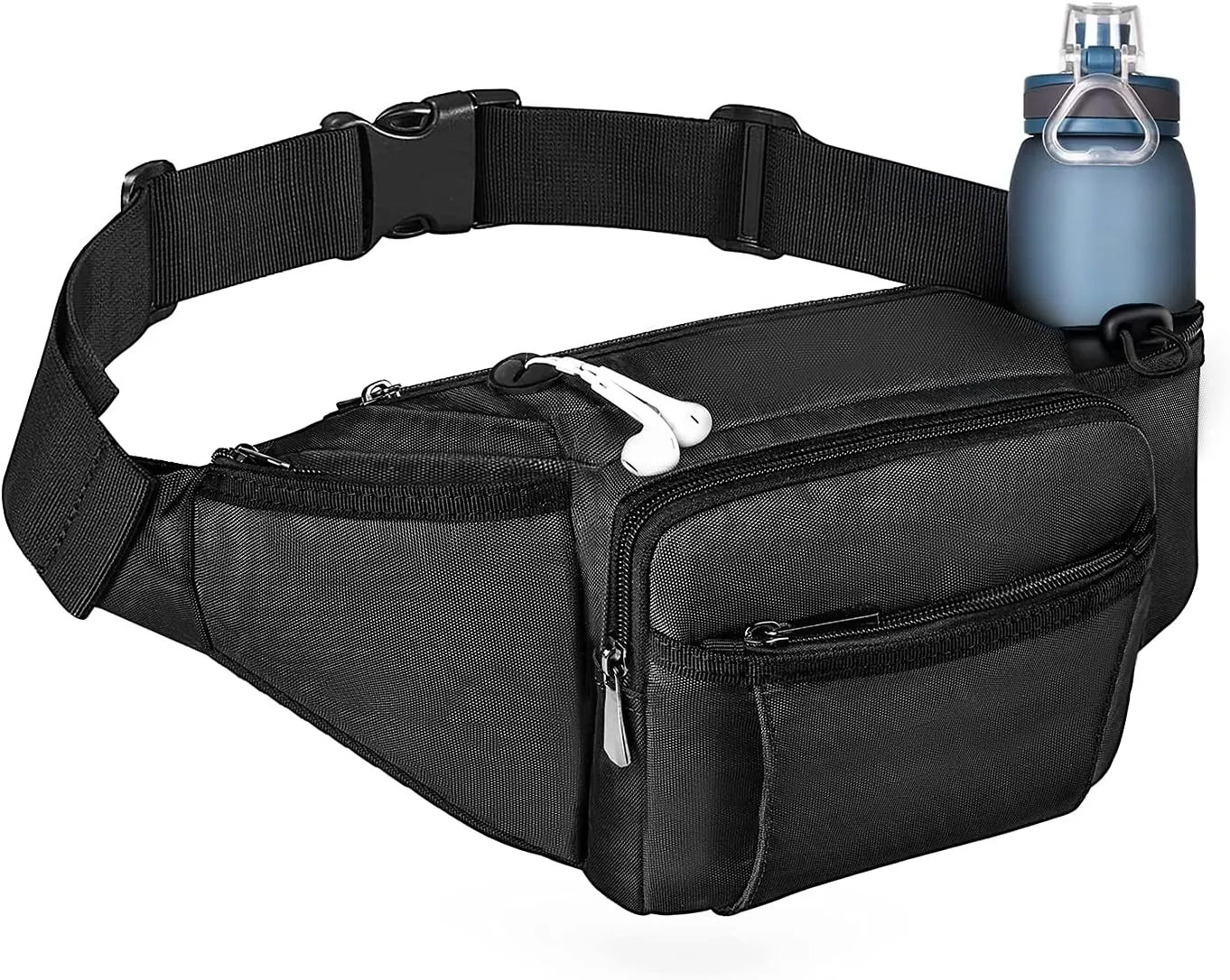 NOOLA Fanny Pack Waist Bag for Men Women, Lightweight Waist Pack with Water Bottle Holder, Adjustable Belt Bag with Multi-Pockets for Hiking, Dog Walking, Outdoor, Cycling, Running, Travel, Black