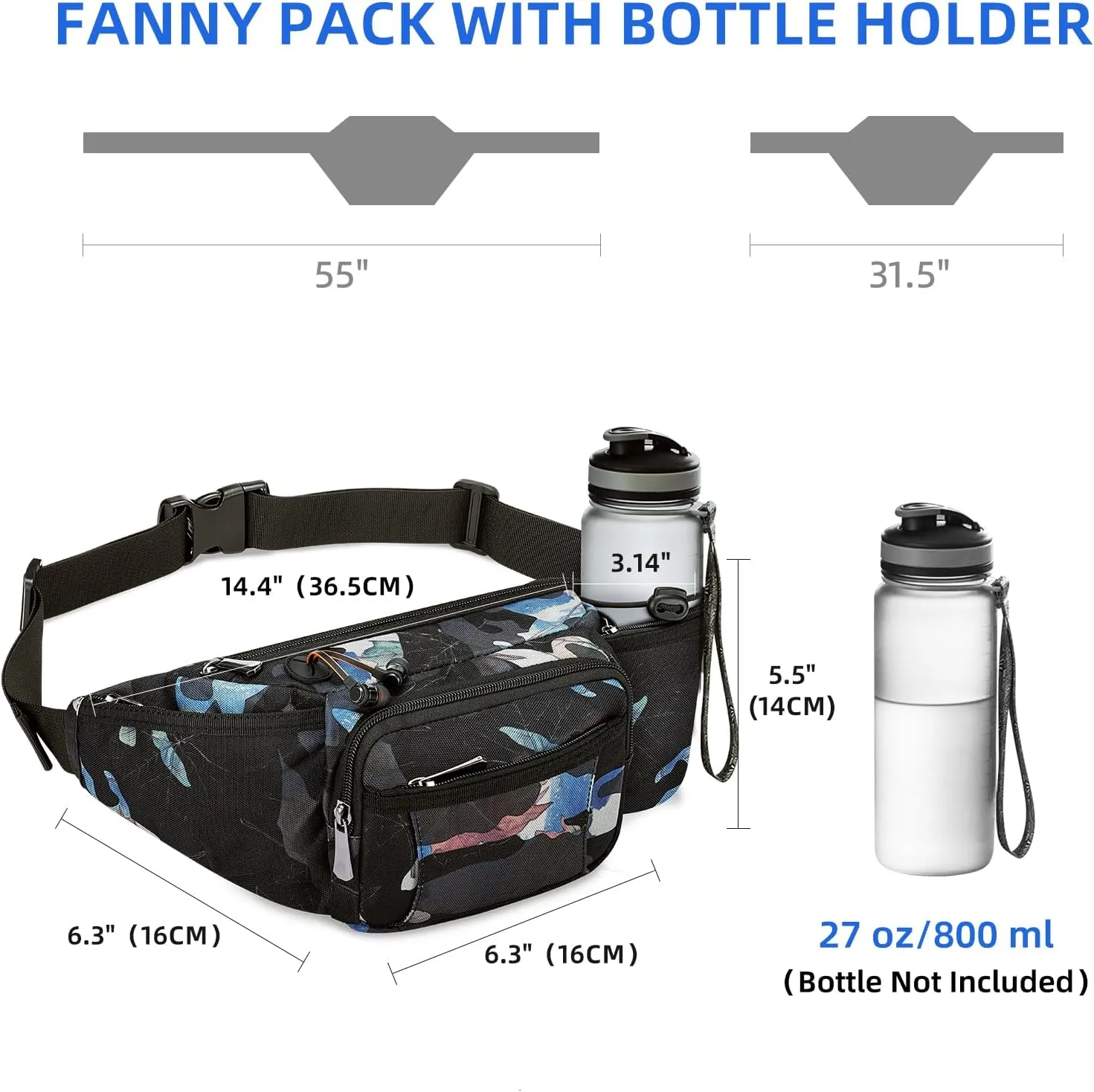 NOOLA Fanny Pack Waist Bag for Men Women, Lightweight Waist Pack with Water Bottle Holder, Adjustable Belt Bag with Multi-Pockets for Hiking, Dog Walking, Outdoor, Cycling, Running, Travel, Floral