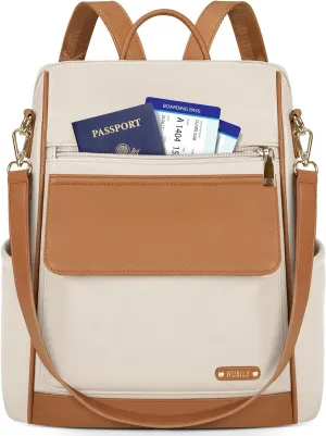 NUBILY Backpack Purse for Women Leather Anti-Theft Mini Backpack Fashion Designer Handbag Convertible Travel Bag Ladies Shoulder Bags, Beige