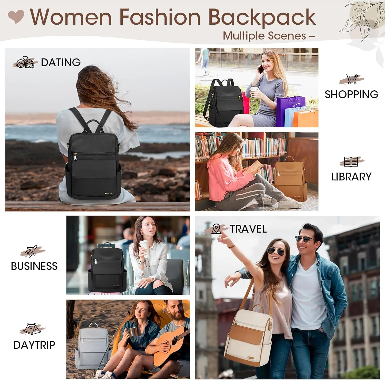 NUBILY Backpack Purse for Women Leather Anti-Theft Mini Backpack Fashion Designer Handbag Convertible Travel Bag Ladies Shoulder Bags, Beige