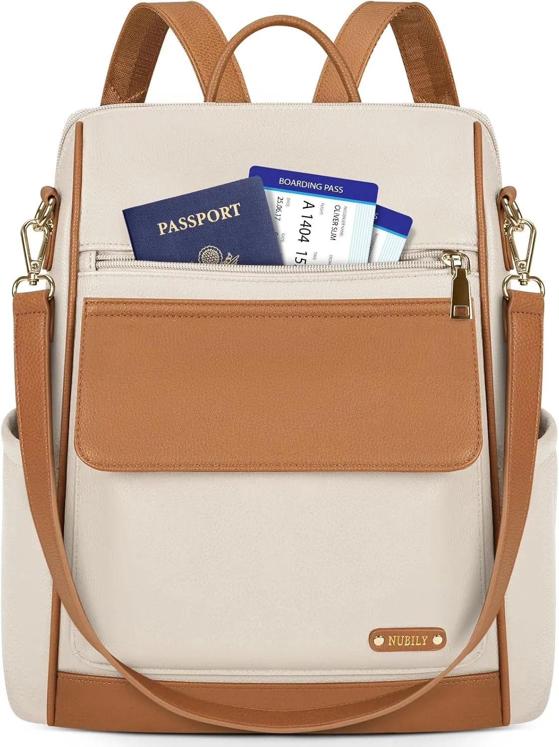 NUBILY Backpack Purse for Women Leather Anti-Theft Mini Backpack Fashion Designer Handbag Convertible Travel Bag Ladies Shoulder Bags, Beige