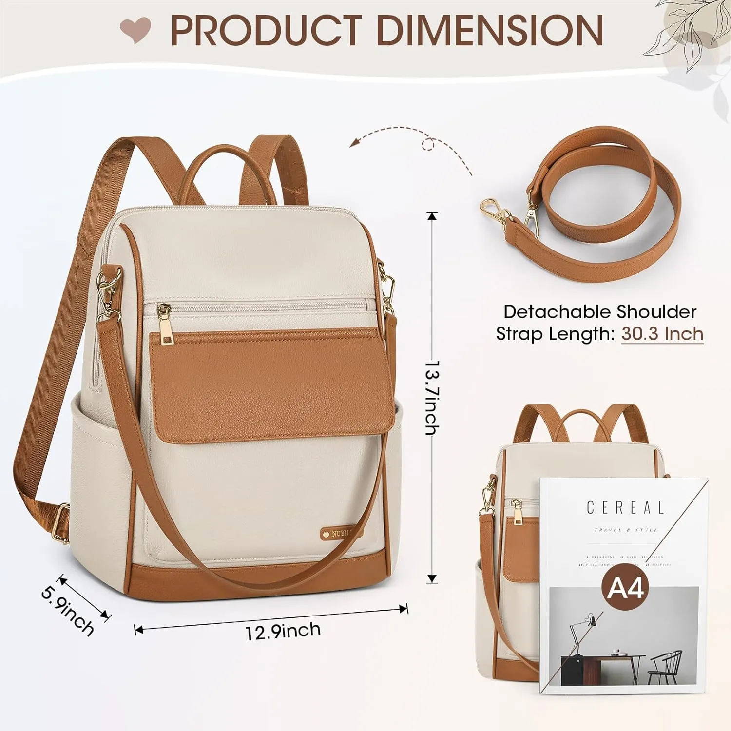 NUBILY Backpack Purse for Women Leather Anti-Theft Mini Backpack Fashion Designer Handbag Convertible Travel Bag Ladies Shoulder Bags, Beige