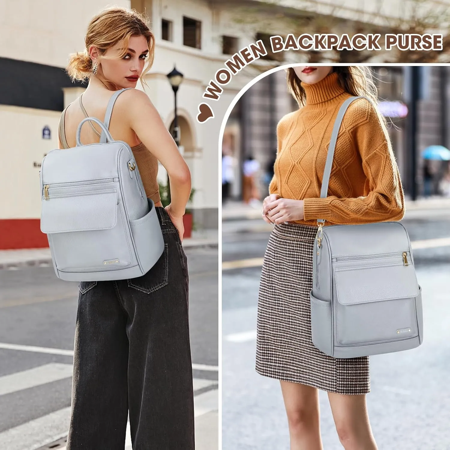 NUBILY Backpack Purse for Women Leather Anti-Theft Mini Backpack Fashion Designer Handbag Convertible Travel Bag Ladies Shoulder Bags, Gray