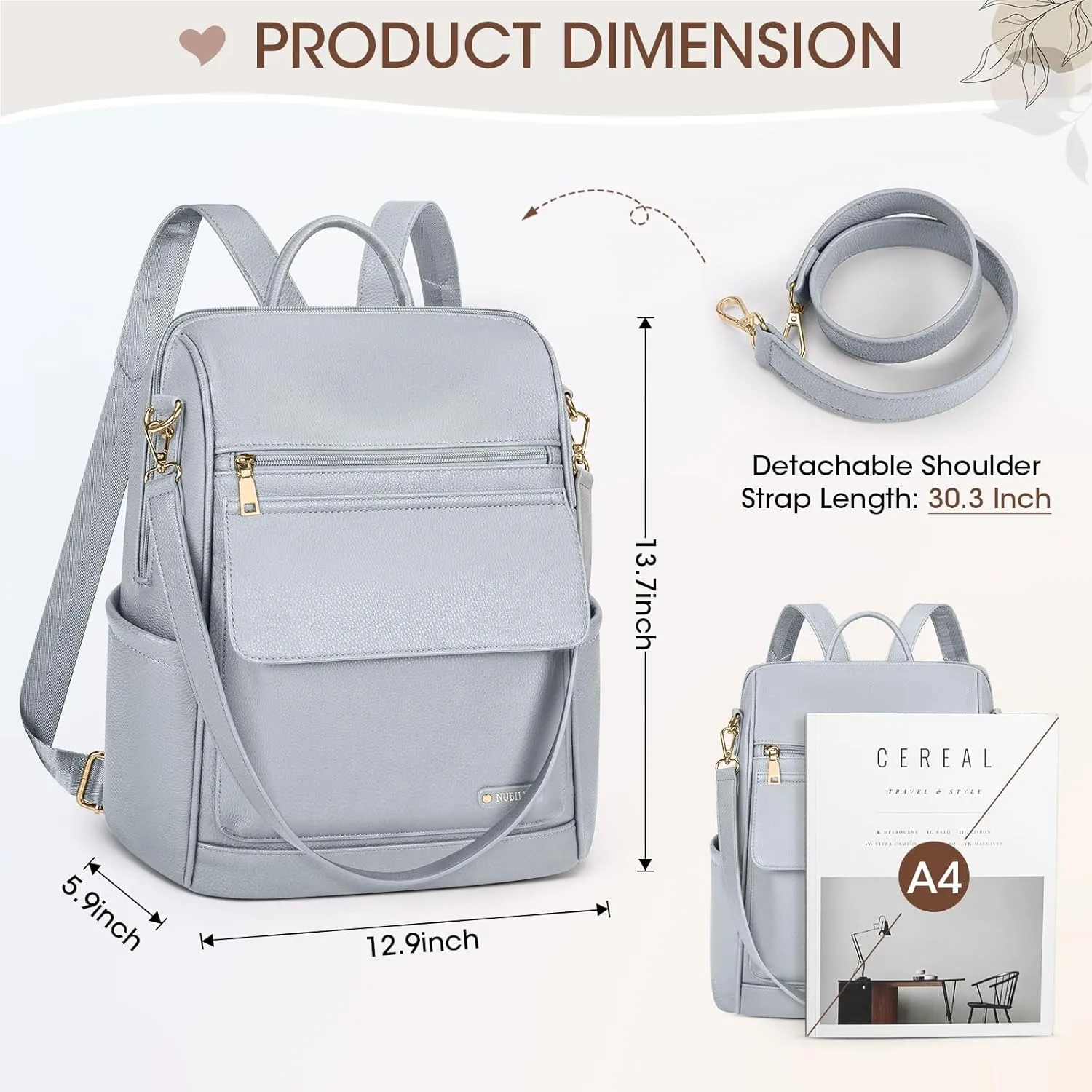 NUBILY Backpack Purse for Women Leather Anti-Theft Mini Backpack Fashion Designer Handbag Convertible Travel Bag Ladies Shoulder Bags, Gray