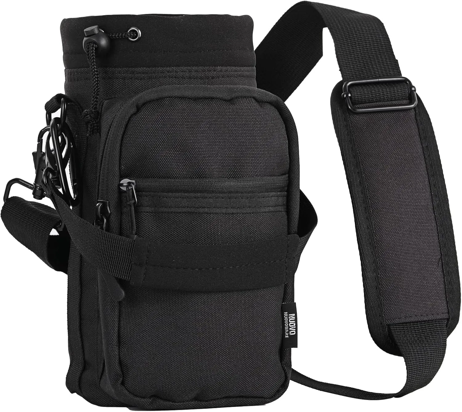 Nuovoware Water Bottle Carrier, 40oz Bottle Carrier Sports Insulated Water Bottle Holder with Adjustable Shoulder Strap, 2 Pockets Flask Sling Bag Drawstring Pouch for Climbing Hiking Walking