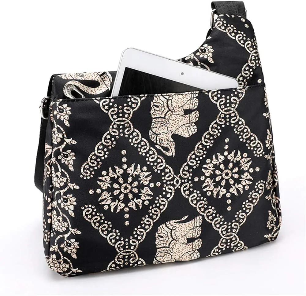 Nylon Floral Multi-Pocket Crossbody Purse Bags for Women Travel Shoulder Bag