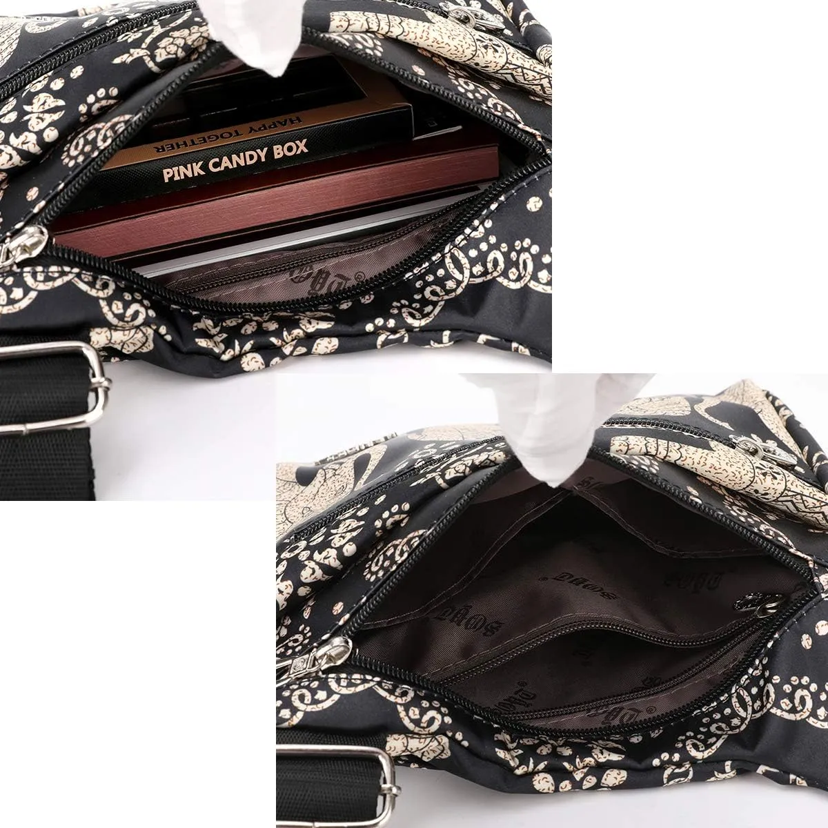 Nylon Floral Multi-Pocket Crossbody Purse Bags for Women Travel Shoulder Bag