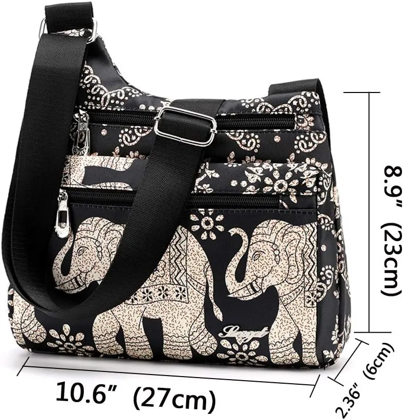 Nylon Floral Multi-Pocket Crossbody Purse Bags for Women Travel Shoulder Bag