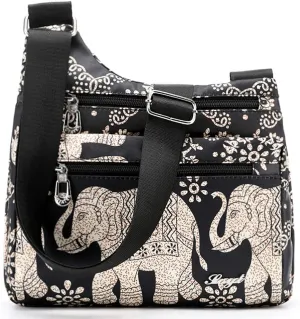 Nylon Floral Multi-Pocket Crossbody Purse Bags for Women Travel Shoulder Bag