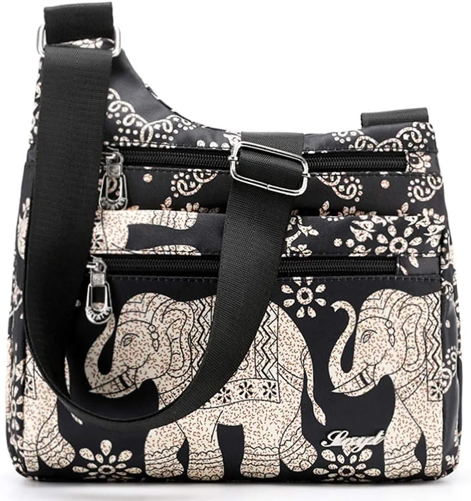 Nylon Floral Multi-Pocket Crossbody Purse Bags for Women Travel Shoulder Bag